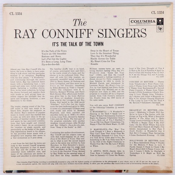 The Ray Conniff Singers, It's The Talk Of The Town Jazz 12" LP Record 1334 6 Eye - Picture 2 of 16
